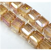 Chinese crystal glass bead, faceted cube, gold champagne, approx 4x4x4mm, 100pcs per st
