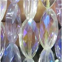 Chinese crystal glass bead, faceted oval, approx 12x25mm, 15pcs per st