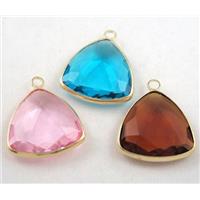 Chinese crystal glass pendant, faceted triangle, approx 18x18x18mm