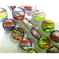 Lampwork Glass bead within foil and stripe, dichromatic, mixed color, 12mm dia