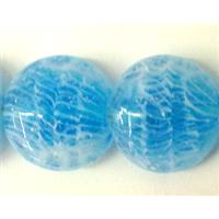 lampwork glass beads, flat-round, line, blue, 20mm dia, 20pcs per st