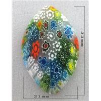 Cabochon, glass bead, Millefiori, multi-flower, flat-back, 21x33mm