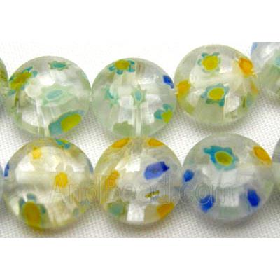 16" string flat round multi flower millefiori glass