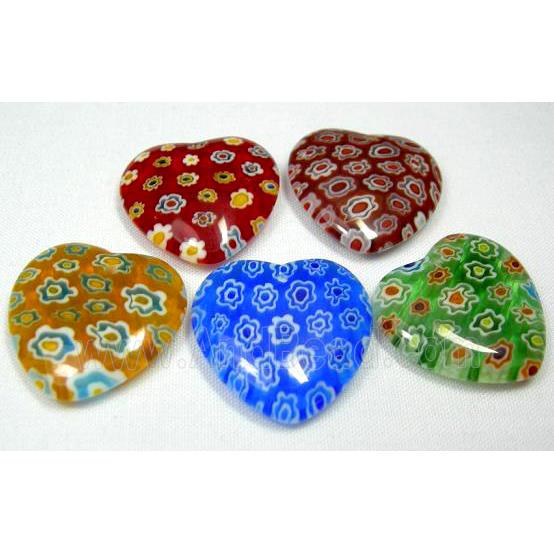 Millefiori glass heart pendant-multi flower&mixed