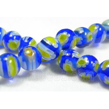 Millefiory Glass Beads, round, multi flower