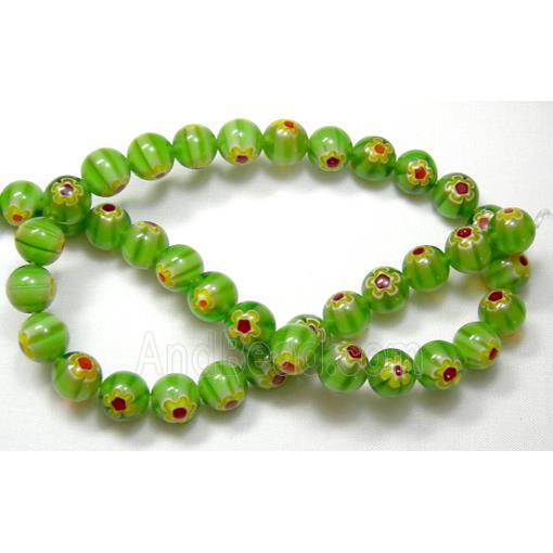 Millefiory Glass Beads, round, single flower
