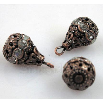 handcraft Rhinestone pendant, antique red copper