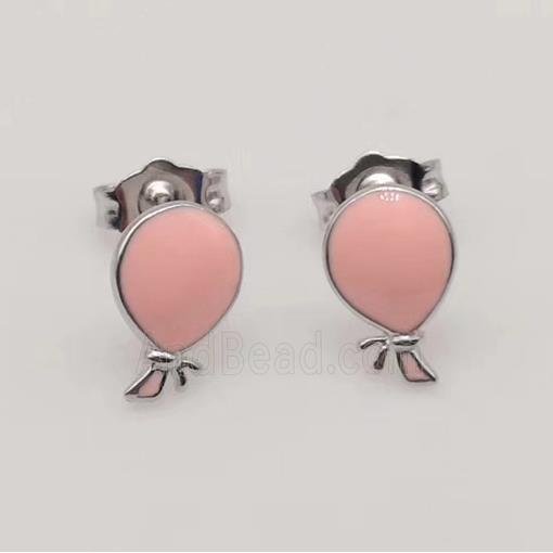 sterling silver balloon Earring studs, pink enamel