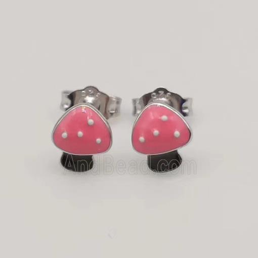 Sterling Silver Mushroom Stud Earring Pink Enamel