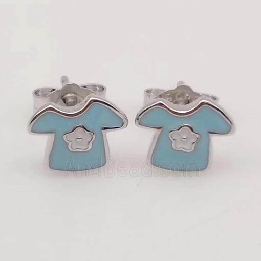 sterling silver shirt Earring studs, aqua enamel