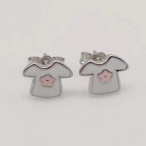 sterling silver shirt Earring studs, white enamel