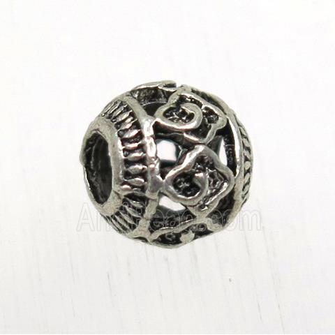 hollow tibetan silver round beads, non-nickel