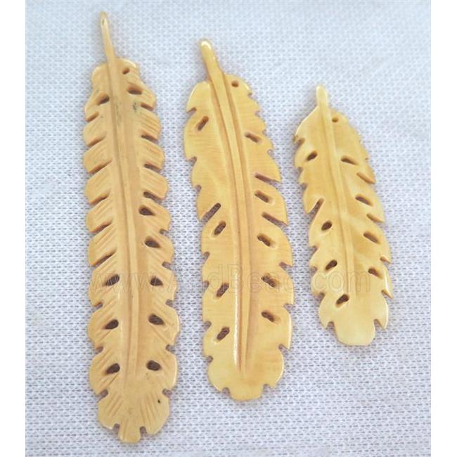 yellow cattle bone pendant without hole, feather