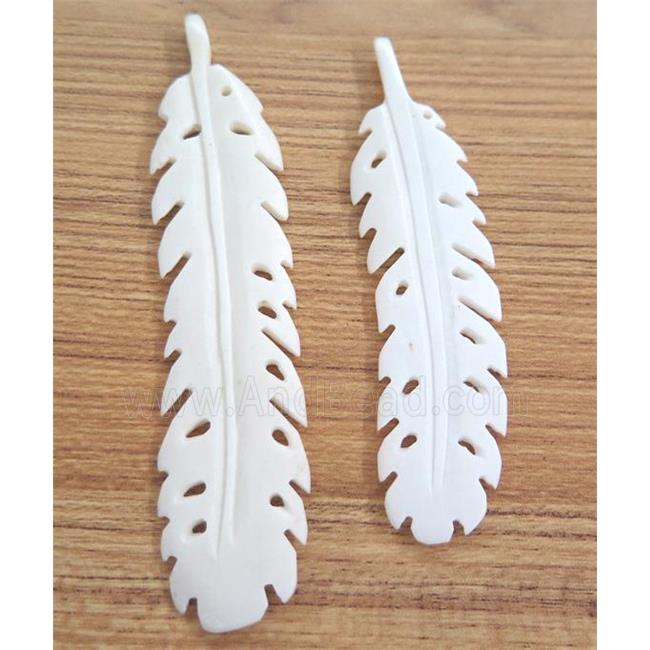 white cattle bone pendant without hole, feather