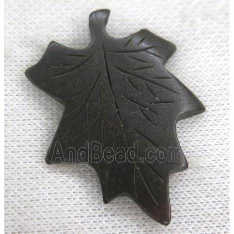 black cattle bone pendant, maple leaf