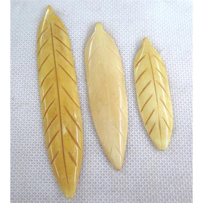 yellow cattle bone pendant without hole, leaf