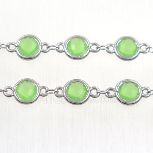 copper chain with green Chinese crystal glass, platinum plated