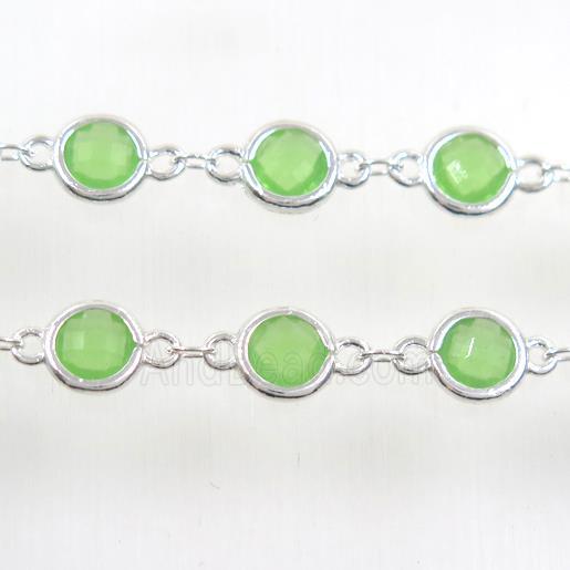 copper chain with green Chinese crystal glass, silver plated
