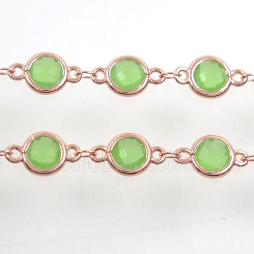 copper chain with green Chinese crystal glass, rose gold