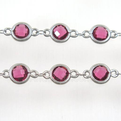 copper chain with purple Chinese crystal glass, platinum plated
