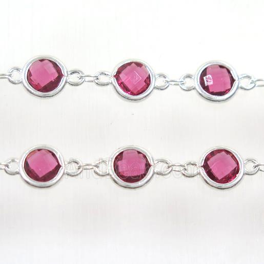 copper chain with purple Chinese crystal glass, silver plated