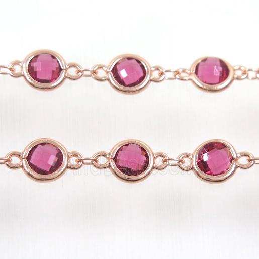copper chain with purple Chinese crystal glass, rose gold