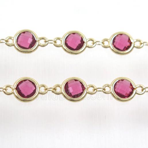 copper chain with purple Chinese crystal glass, gold plated