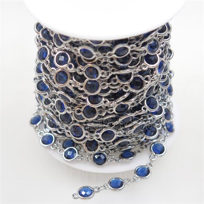 copper chain with blue Chinese crystal glass, platinum plated