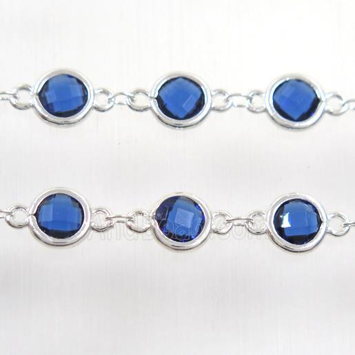 copper chain with blue Chinese crystal glass, silver plated