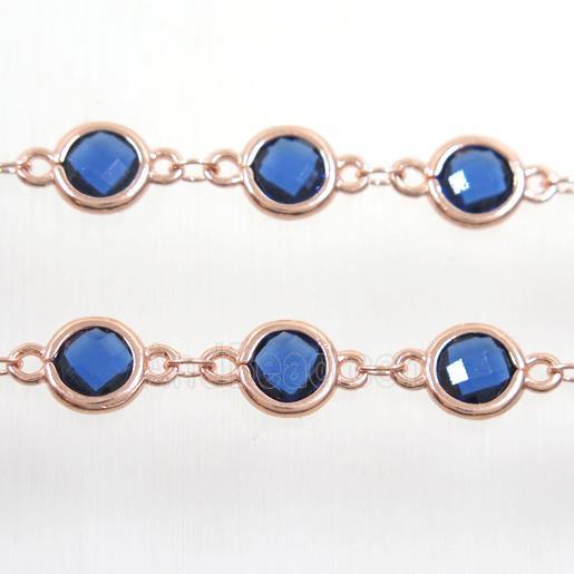 copper chain with blue Chinese crystal glass, rose gold