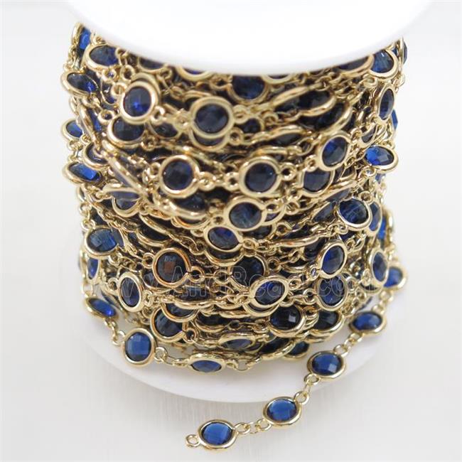 copper chain with blue Chinese crystal glass, gold plated