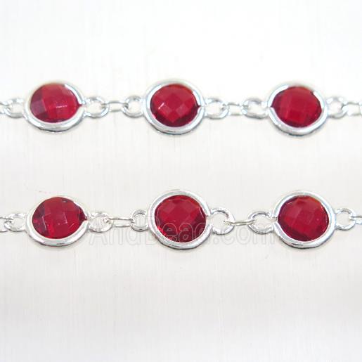 copper chain with ruby Chinese crystal glass, silver plated