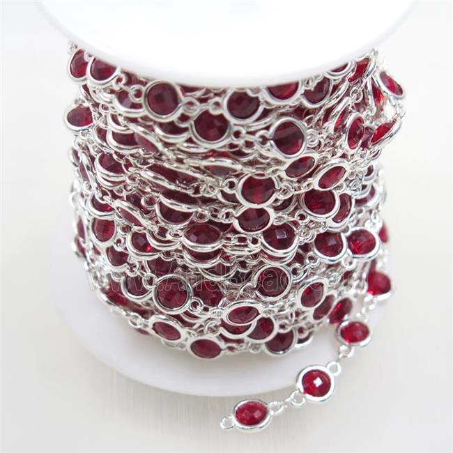 copper chain with ruby Chinese crystal glass, silver plated