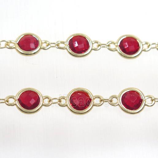 copper chain with ruby Chinese crystal glass, gold plated