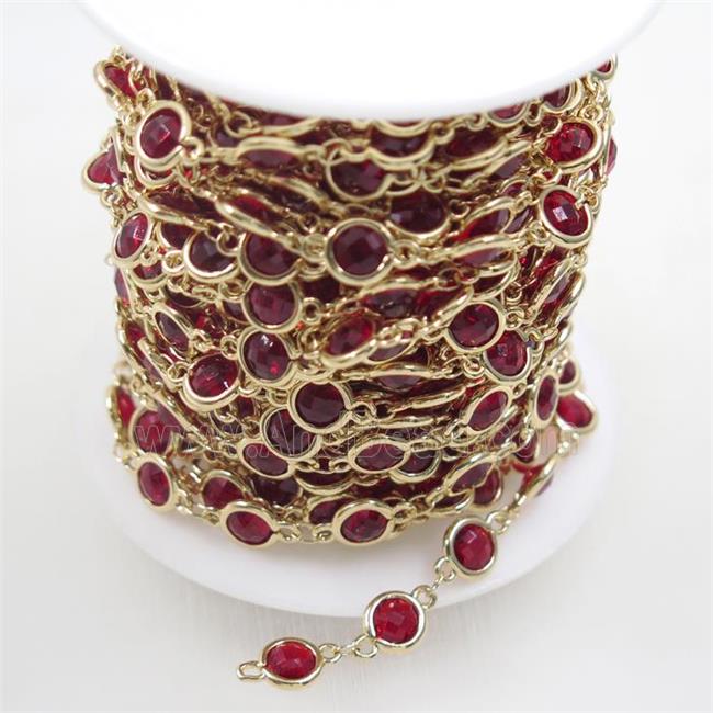 copper chain with ruby Chinese crystal glass, gold plated