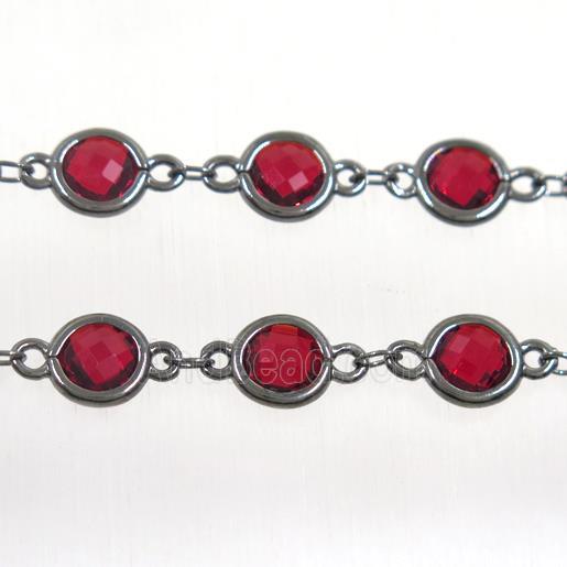 copper chain with ruby Chinese crystal glass, black plated