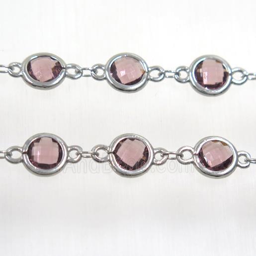copper chain with lt.purple Chinese crystal glass, platinum plated
