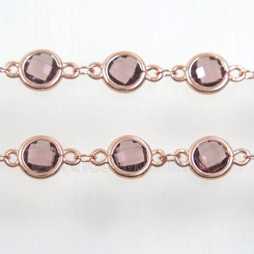 copper chain with lt.purple Chinese crystal glass, rose gold