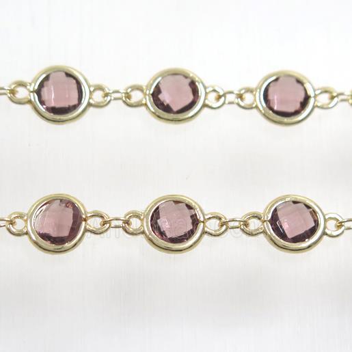 copper chain with lt.purple Chinese crystal glass, gold plated