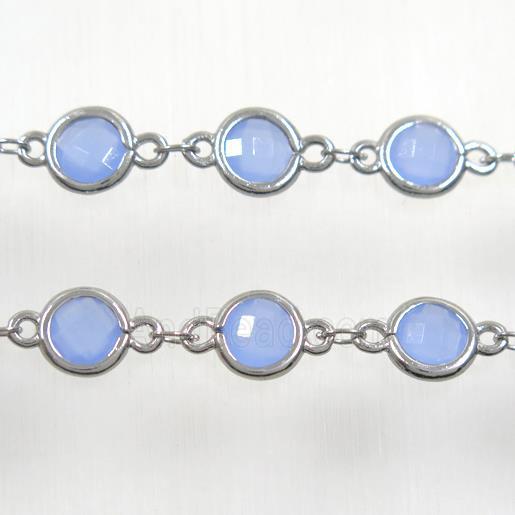 copper chain with blue Chinese crystal glass, platinum plated