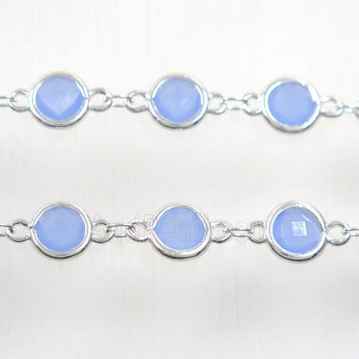 copper chain with blue Chinese crystal glass, silver plated