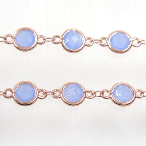 copper chain with blue Chinese crystal glass, rose gold