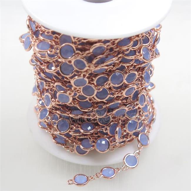 copper chain with blue Chinese crystal glass, rose gold