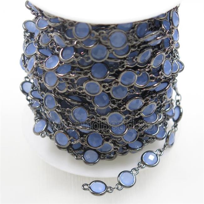 copper chain with blue Chinese crystal glass, black plated