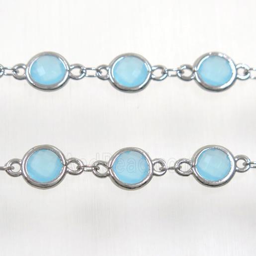copper chain with aqua Chinese crystal glass, platinum plated