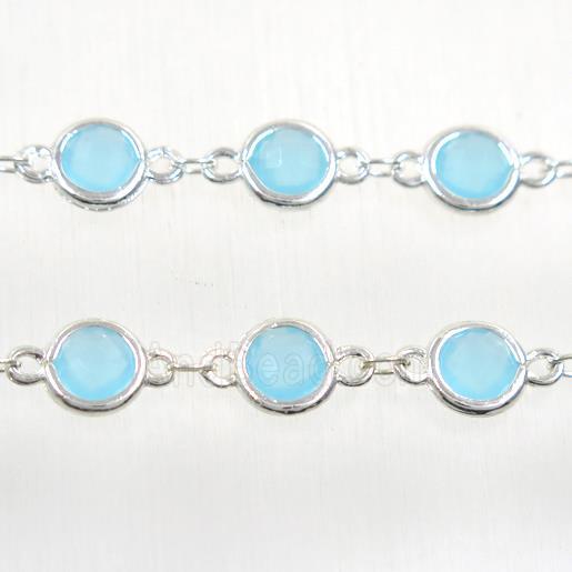 copper chain with aqua Chinese crystal glass, silver plated