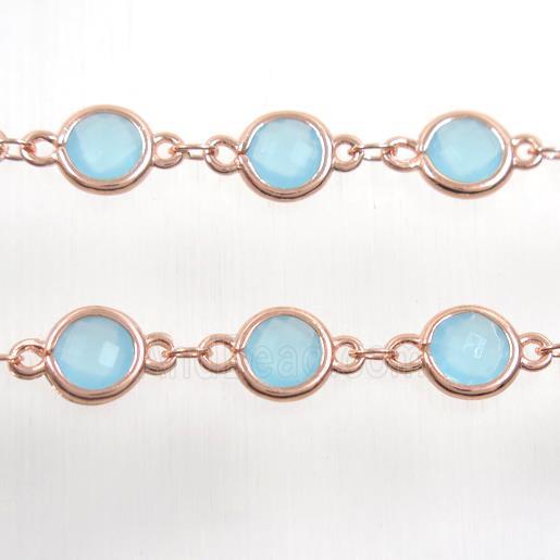 copper chain with aqua Chinese crystal glass, rose gold