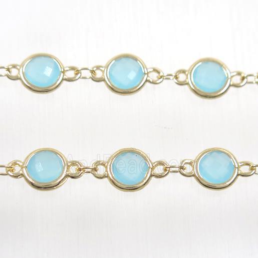 copper chain with aqua Chinese crystal glass, gold plated