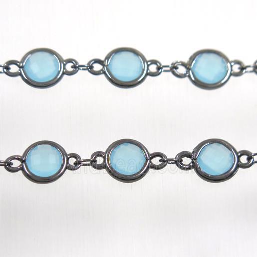 copper chain with aqua Chinese crystal glass, black plated