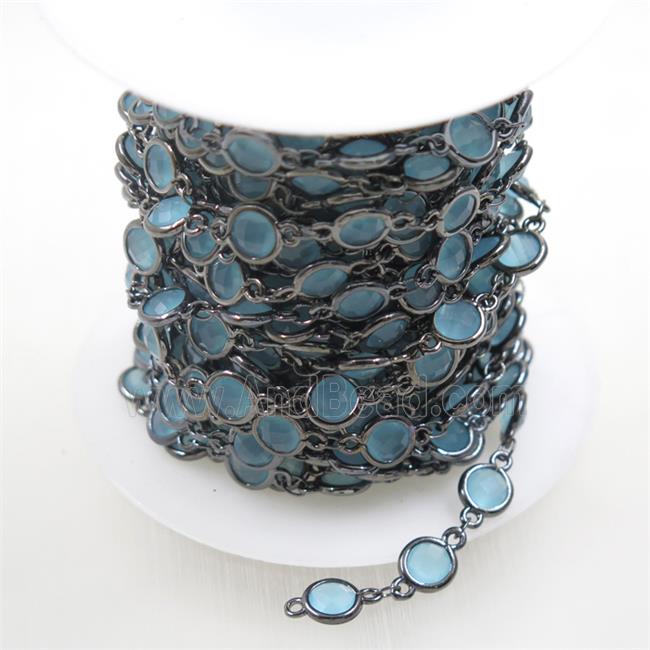 copper chain with aqua Chinese crystal glass, black plated